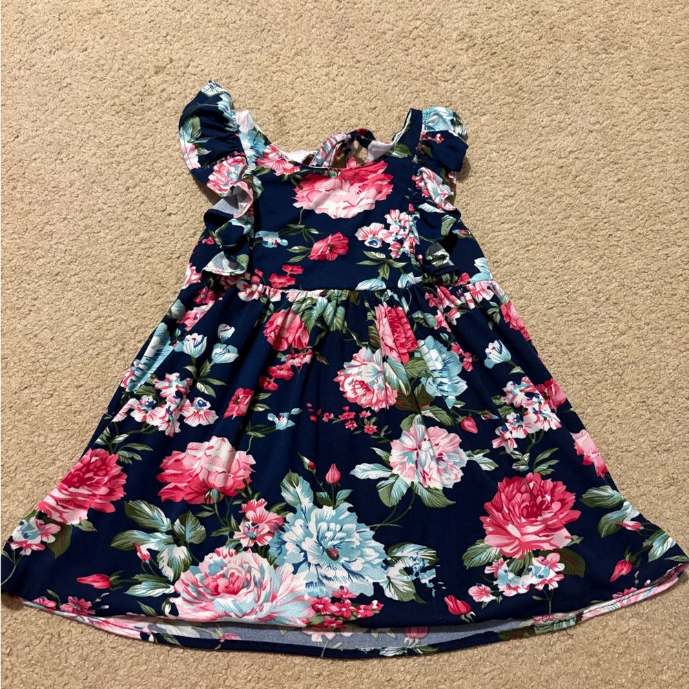 Floral toddler Dress 18-24mo- Pink and navy